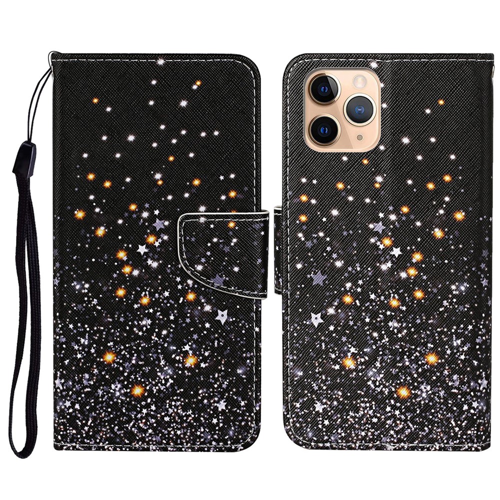 Pattern Printing Stand Leather Mobile Phone Cover for iPhone 12 Pro Max 6.7 inch - Star and Glitter-1