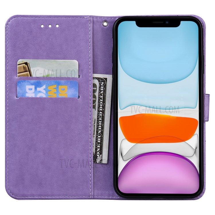 Imprinted Flower and Tower Pattern Leather Wallet Case with Stand for iPhone 12 Pro Max 6.7-inch - Purple-6