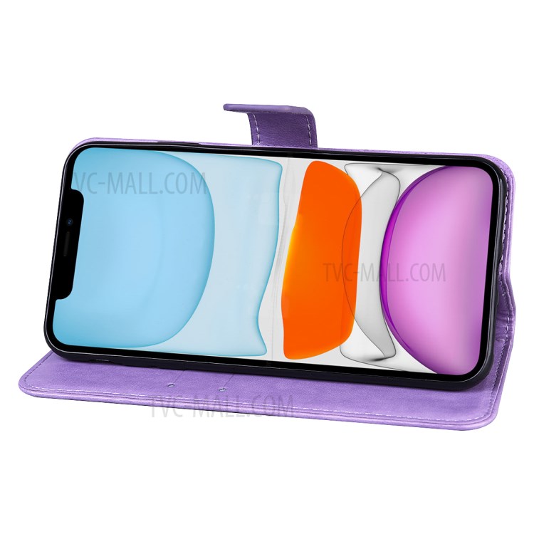 Imprinted Flower and Tower Pattern Leather Wallet Case with Stand for iPhone 12 Pro Max 6.7-inch - Purple-7