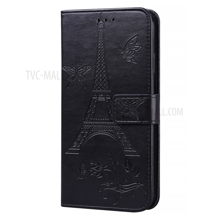 Flower and Tower Pattern Printing Leather Wallet Case with Stand for iPhone SE (2nd Generation) / 8 / 7 4.7-inch - Black-6