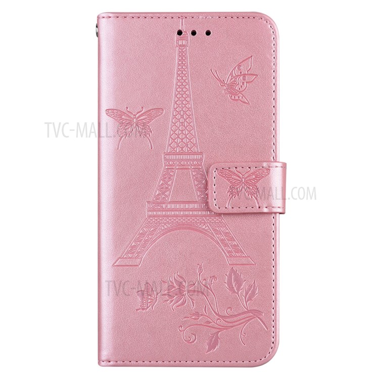 Imprinted Flower and Tower Pattern Leather Wallet Case with Stand for iPhone SE (2nd Generation) / 8 / 7 4.7-inch - Rose Gold-5