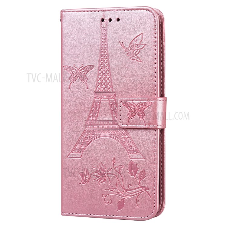 Imprinted Flower and Tower Pattern Leather Wallet Case with Stand for iPhone SE (2nd Generation) / 8 / 7 4.7-inch - Rose Gold-6