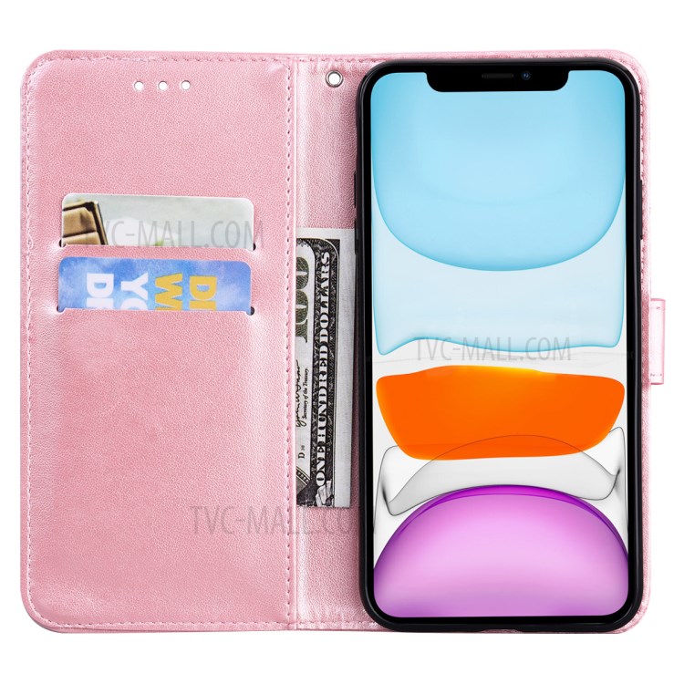Imprinted Flower and Tower Pattern Leather Wallet Case with Stand for iPhone SE (2nd Generation) / 8 / 7 4.7-inch - Rose Gold-7