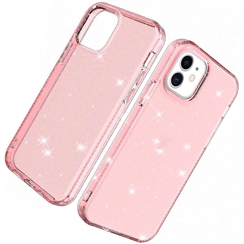 Glittery Powder TPU Phone Case Covering for iPhone 12 Pro/12 - Pink-1