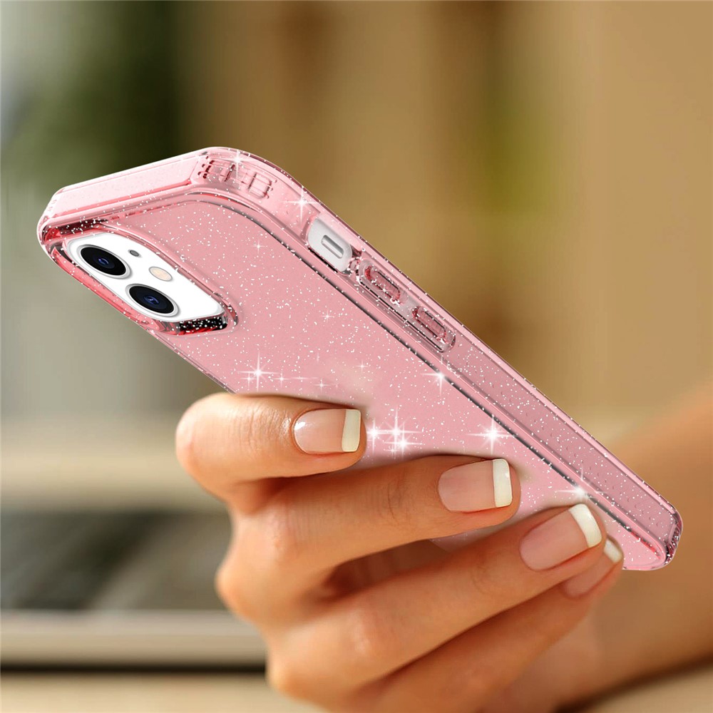 Glittery Powder TPU Phone Case Covering for iPhone 12 Pro/12 - Pink-5