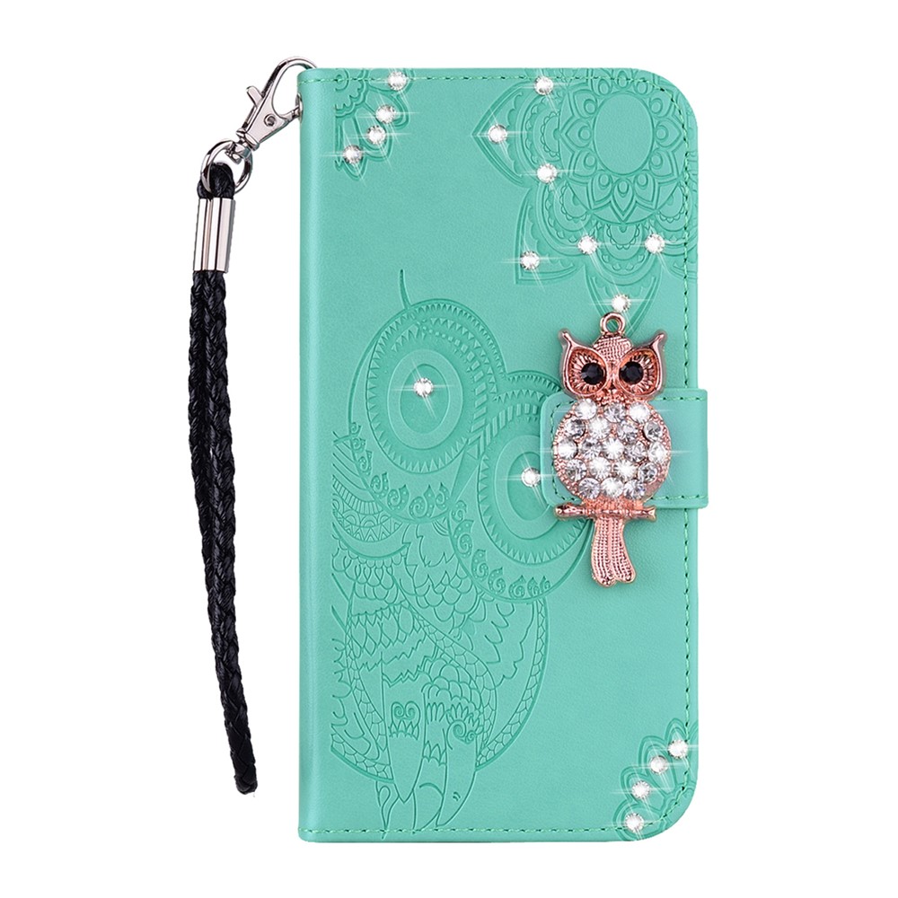 Copertura Del Telefono Del Cuoio Decorazioni Di Strass Gufo Impronta Per IPhone 12 Max / 12 Pro 6.1 Pollici - Verde-2