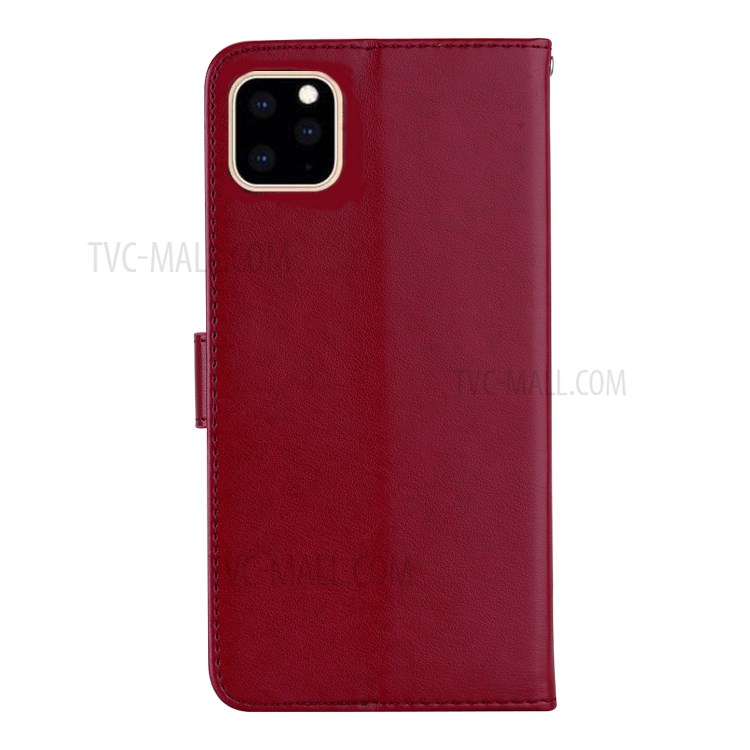 Owl Imprint Rhinestone Decor Leather Phone Cover for iPhone 12 Pro/12 - Red-3