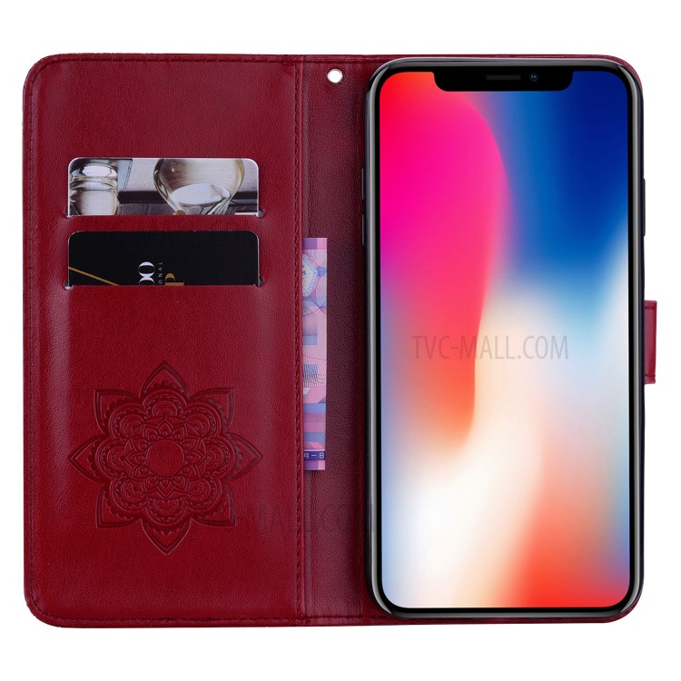 Owl Imprint Rhinestone Decor Leather Phone Cover for iPhone 12 Pro/12 - Red-5