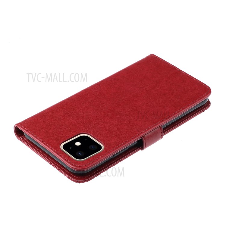 Owl Imprint Rhinestone Decor Leather Phone Cover for iPhone 12 Pro/12 - Red-7