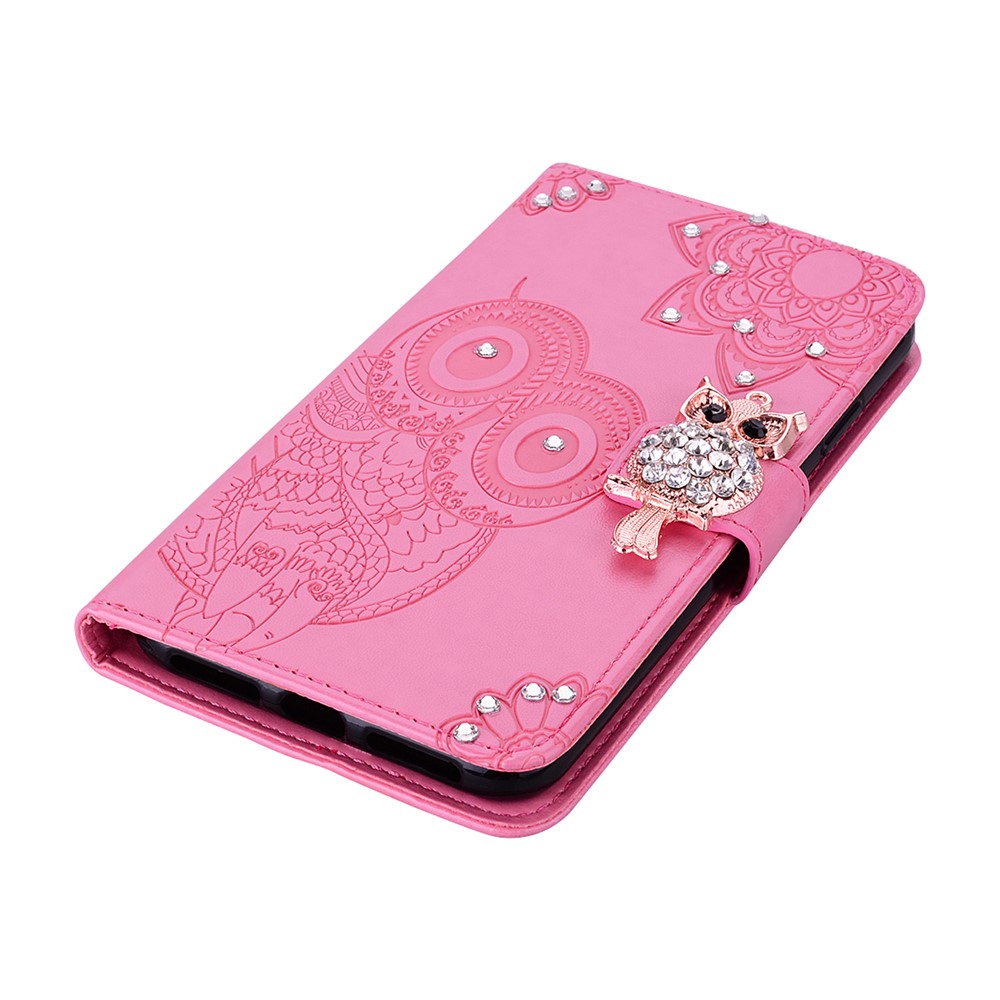 Owl Imprint Rhinestone Decor Leather Phone Cover for iPhone 12 Pro/12 - Pink-6