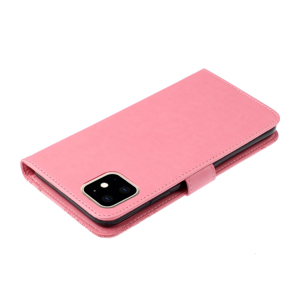 Owl Imprint Rhinestone Decor Leather Phone Cover for iPhone 12 Pro/12 - Pink-7
