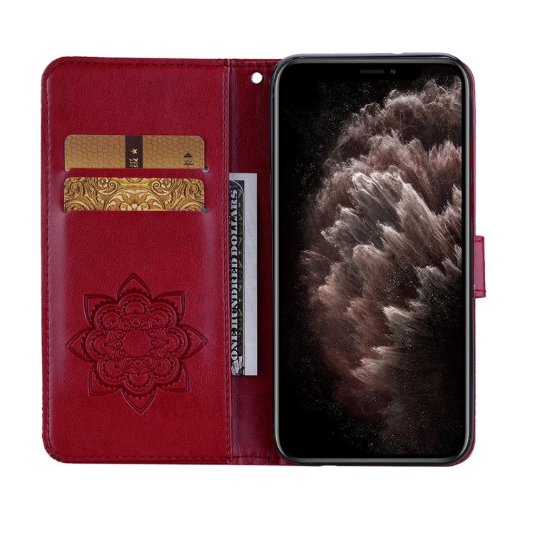 Owl Imprint Rhinestone Decor Leather Phone Case for iPhone 12 Pro Max 6.7 inch - Red-7