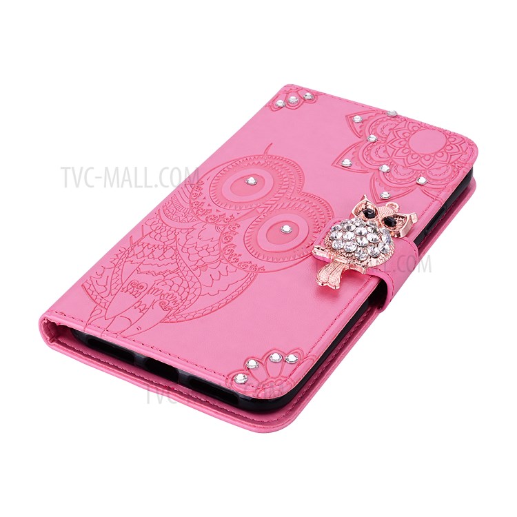 Owl Imprint Rhinestone Decor Leather Phone Shell for iPhone 12 mini - Pink-6