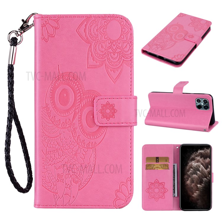 Owl Imprint Wallet Stand Leather Flip Case for iPhone 12 Pro Max 6.7 inch - Pink-1