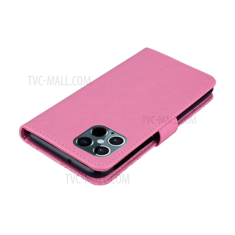 Owl Imprint Wallet Stand Leather Flip Case for iPhone 12 Pro Max 6.7 inch - Pink-5