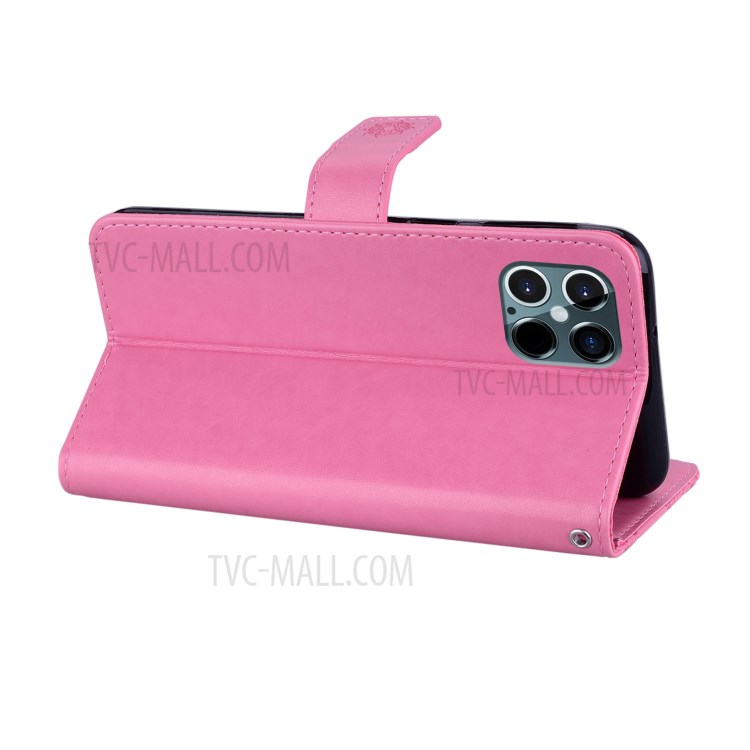 Owl Imprint Wallet Stand Leather Flip Case for iPhone 12 Pro Max 6.7 inch - Pink-6