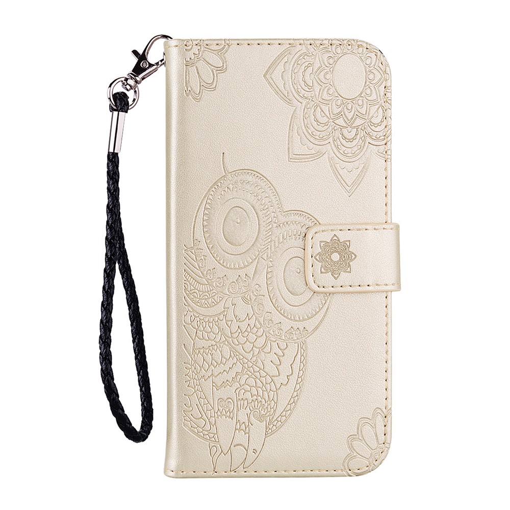Imprint Owl Flower Leather Wallet Stand Shell for iPhone 12 Pro / iPhone 12 Max 6.1-inch - Gold-2
