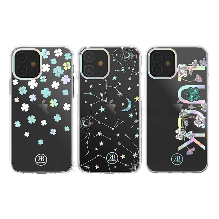 KINGXBAR Slightly Sweet Series Authorized Swarovski Crystal IMD Laser PC TPU Hybrid Cover for iPhone 12 5.4 inch - Little Stars-3