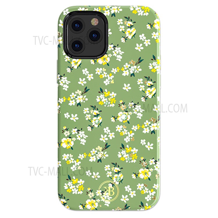 KINGXBAR Flower Series PC with Magnetic Sheet Cell Phone Shell for iPhone 12 Pro Max 6.7 inch - Green/Yellow Flowers-1