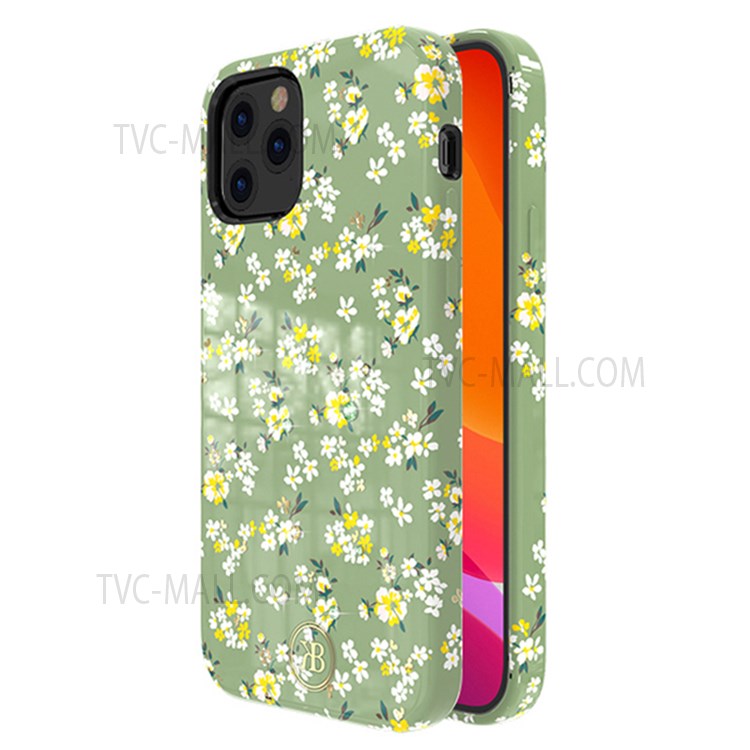 KINGXBAR Flower Series PC with Magnetic Sheet Cell Phone Shell for iPhone 12 Pro Max 6.7 inch - Green/Yellow Flowers-2
