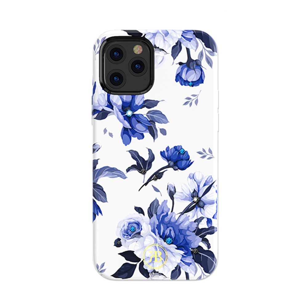 KINGXBAR Flower Series PC with Magnetic Sheet Cover for iPhone 12 Pro/12 - White/Blue Flowers-2