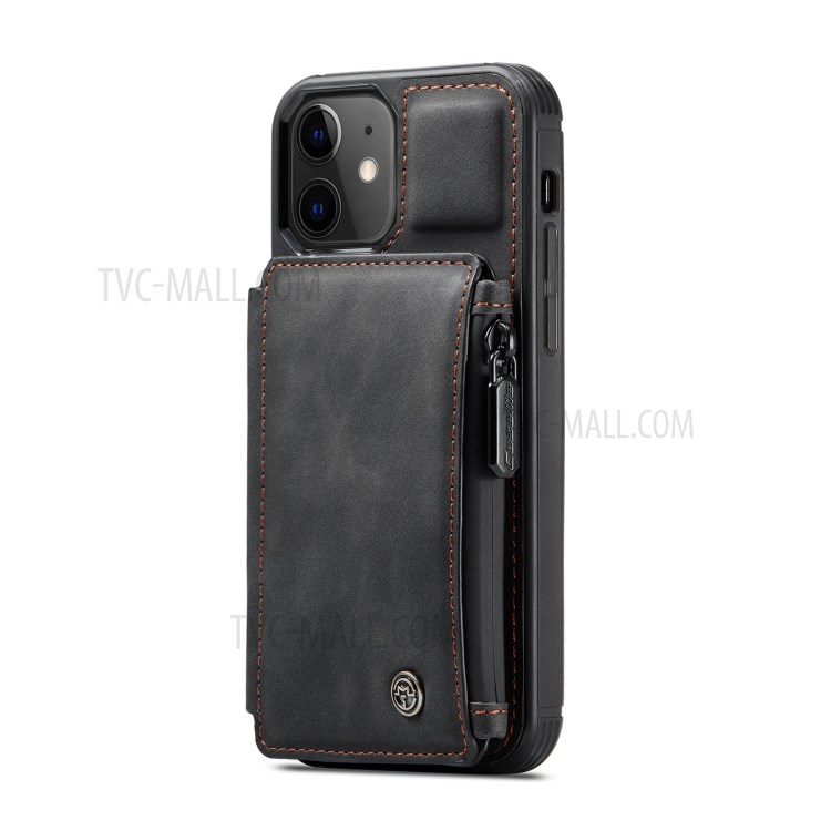 CASEME C20 Series Zippered Card Slots Wallet Leather Cover for iPhone 12 Pro 6.1 inch - Black-11