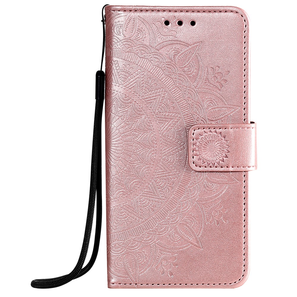 Imprinted Mandala Flower Wallet Leather Flip Cover with Strap for iPhone 12 Pro Max 6.7 inch - Rose Gold-2