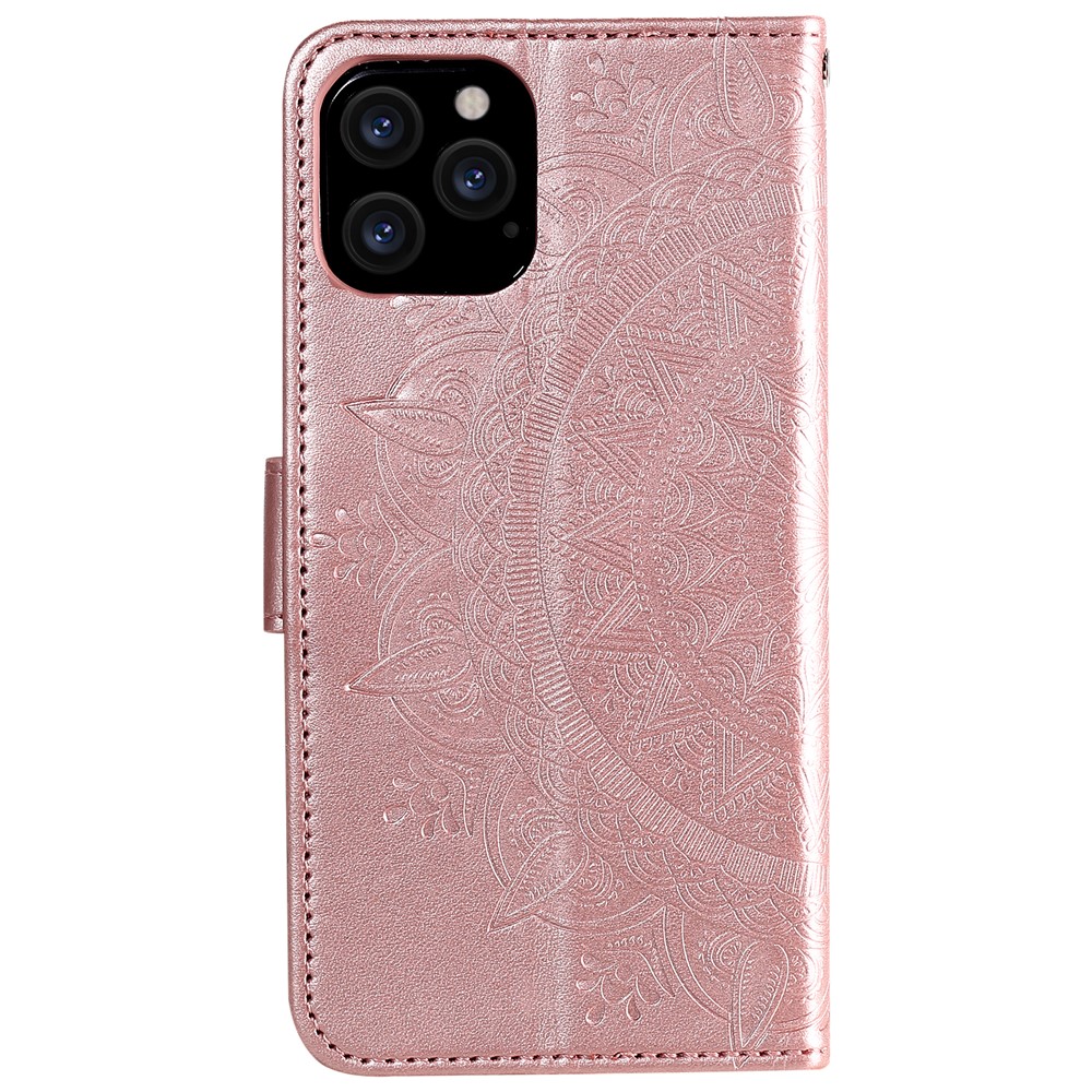 Imprinted Mandala Flower Wallet Leather Flip Cover with Strap for iPhone 12 Pro Max 6.7 inch - Rose Gold-3