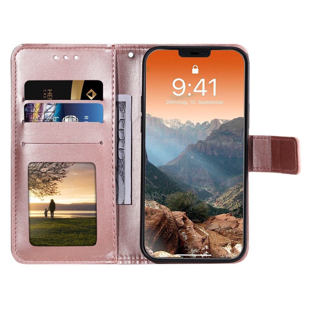 Imprinted Mandala Flower Wallet Leather Flip Cover with Strap for iPhone 12 Pro Max 6.7 inch - Rose Gold-4
