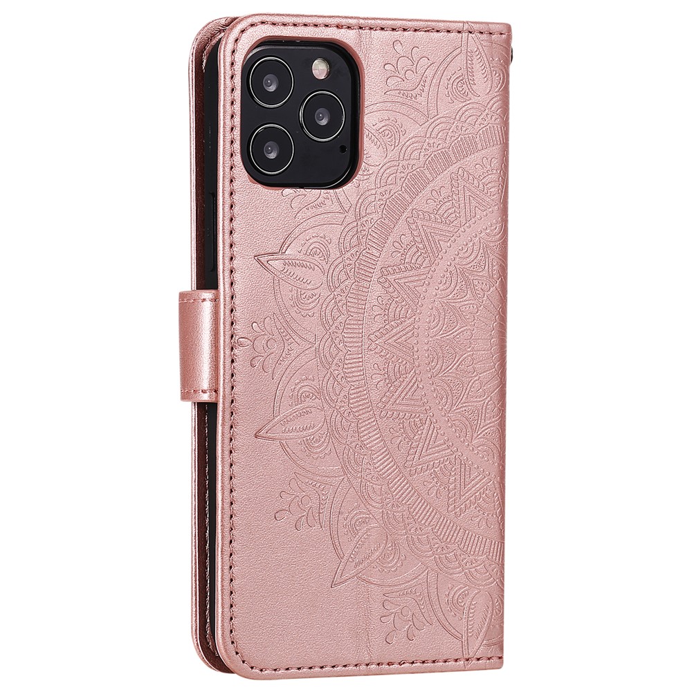 Imprinted Mandala Flower Wallet Leather Flip Cover with Strap for iPhone 12 Pro Max 6.7 inch - Rose Gold-6