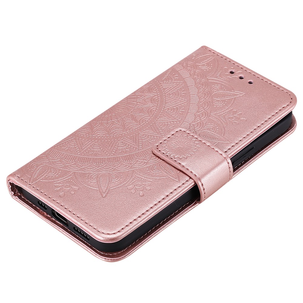 Imprinted Mandala Flower Wallet Leather Flip Cover with Strap for iPhone 12 Pro Max 6.7 inch - Rose Gold-8