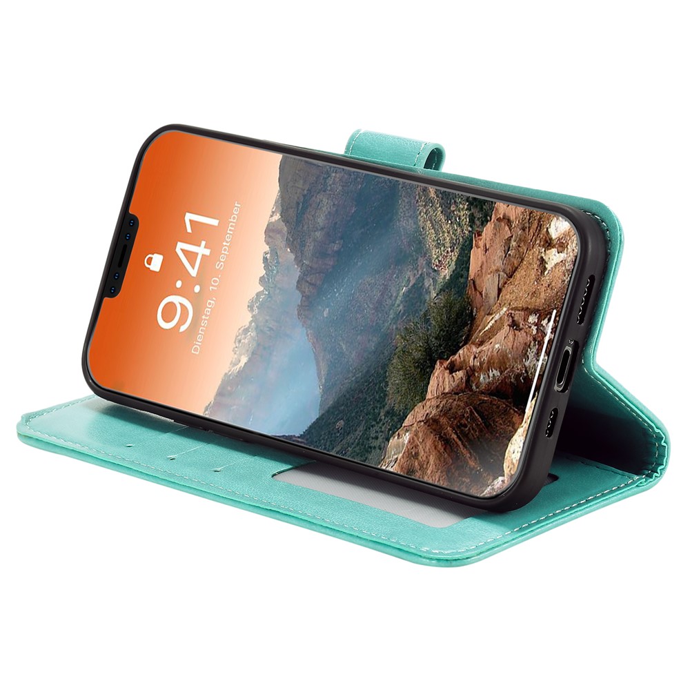 Imprinted Mandala Flower Wallet Leather Flip Cover with Strap for iPhone 12 Pro Max 6.7 inch - Cyan-8