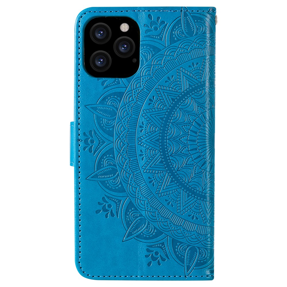 Imprinted Mandala Flower Wallet Leather Flip Cover with Strap for iPhone 12 Pro Max 6.7 inch - Blue-3