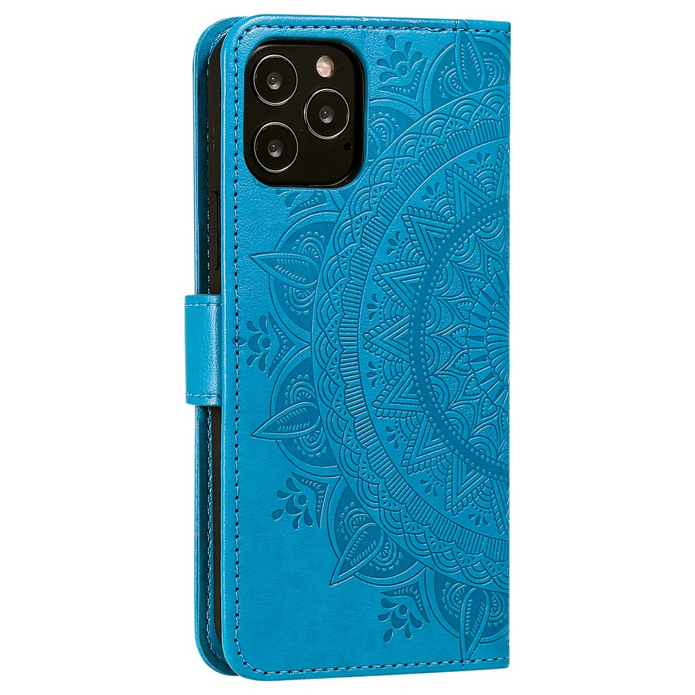 Imprinted Mandala Flower Wallet Leather Flip Cover with Strap for iPhone 12 Pro Max 6.7 inch - Blue-6