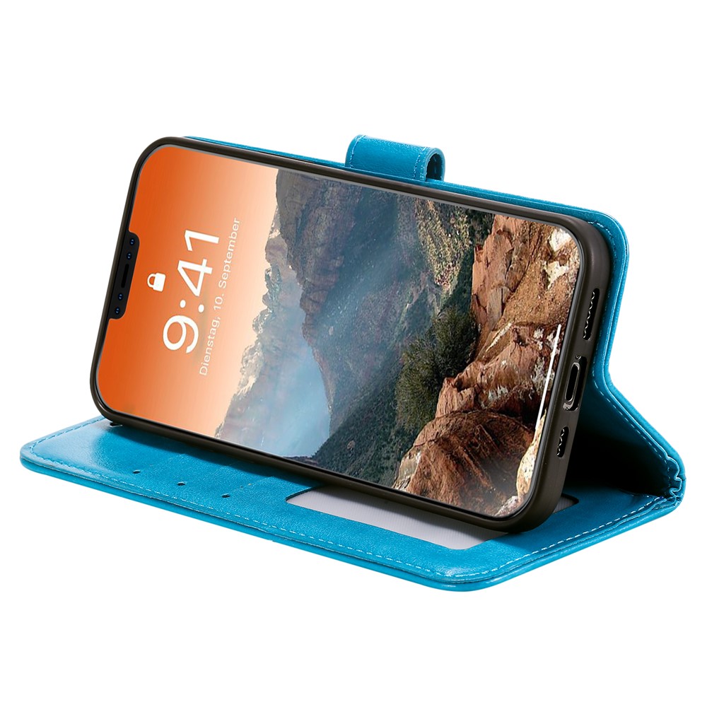 Imprinted Mandala Flower Wallet Leather Flip Cover with Strap for iPhone 12 Pro Max 6.7 inch - Blue-7