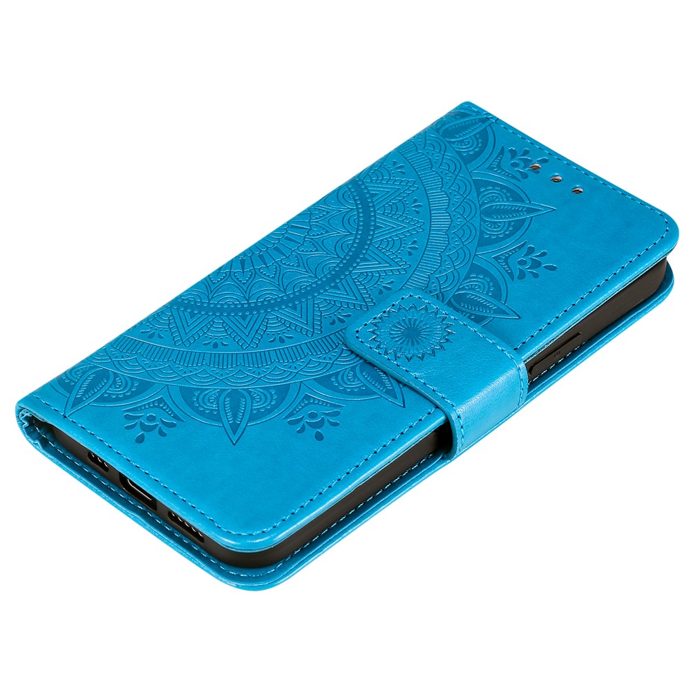Imprinted Mandala Flower Wallet Leather Flip Cover with Strap for iPhone 12 Pro Max 6.7 inch - Blue-8