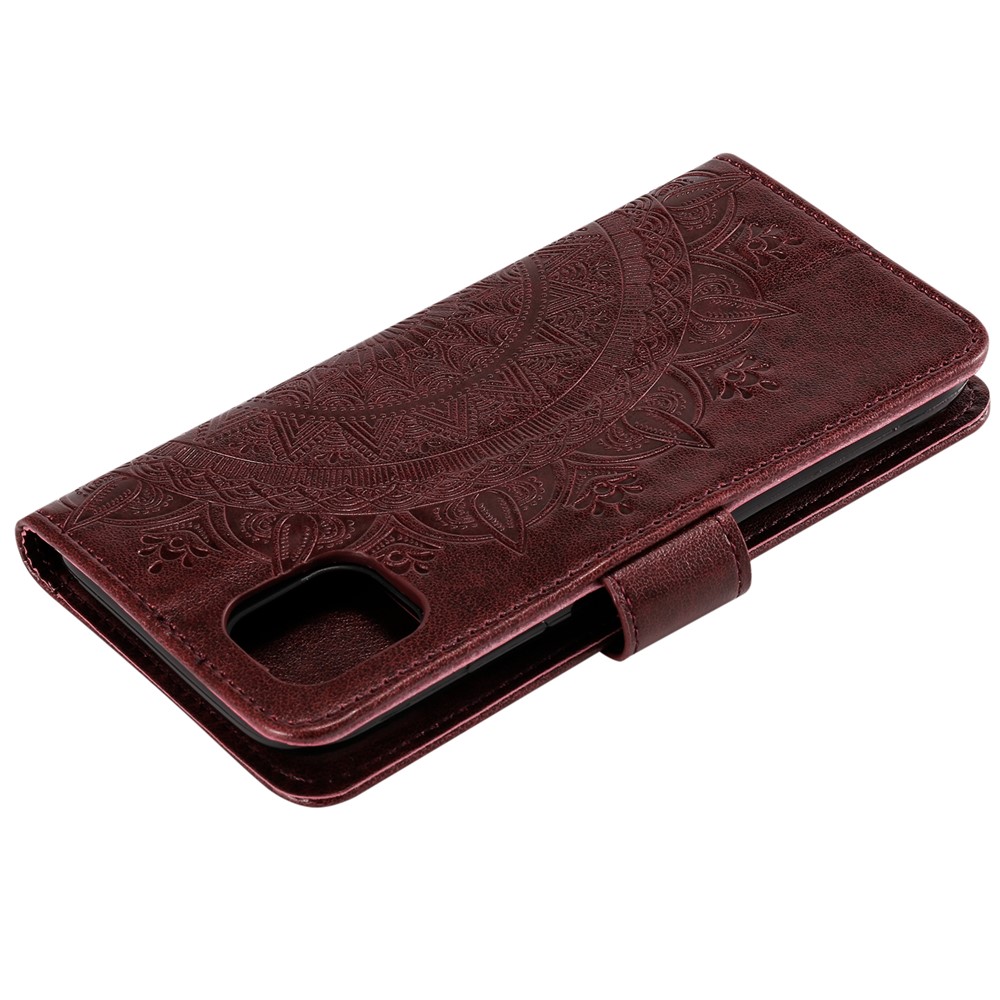 Imprimida Mandala Flower PU Cuero de Cuero Soporte de Cierre Magnético Flip Cubierta Con Cordón Para Iphone 12 Mini 5.4 Pulgadas Brown-6