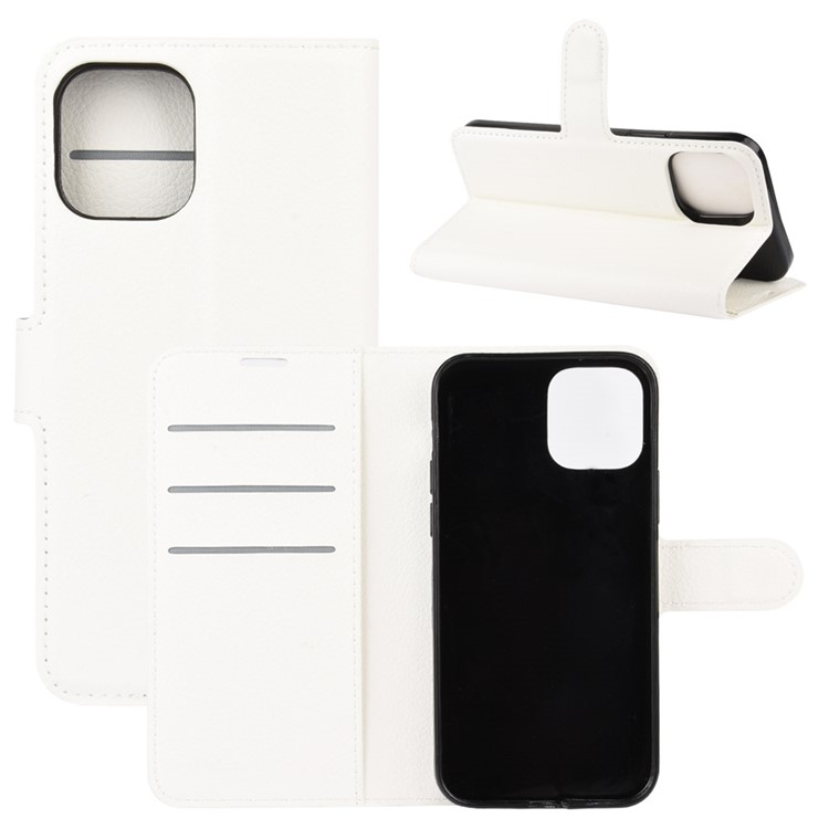 Litchi Texture Leather Willet Shell Stand Case Para Iphone 12 Pro Max 6.7 Pulgadas - Blanco