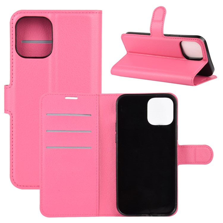 Litchi Texture Leather Wallet Shell Stand Phone Case for iPhone 12 Pro Max 6.7 inch - Rose-1