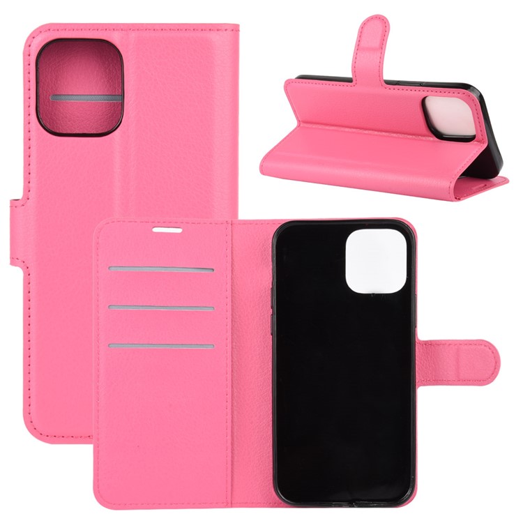 Litchi Texture Leather Wallet Stand Stand Phone Case Para Iphone 12 Pro Max 6,7 Polegadas - Rosa