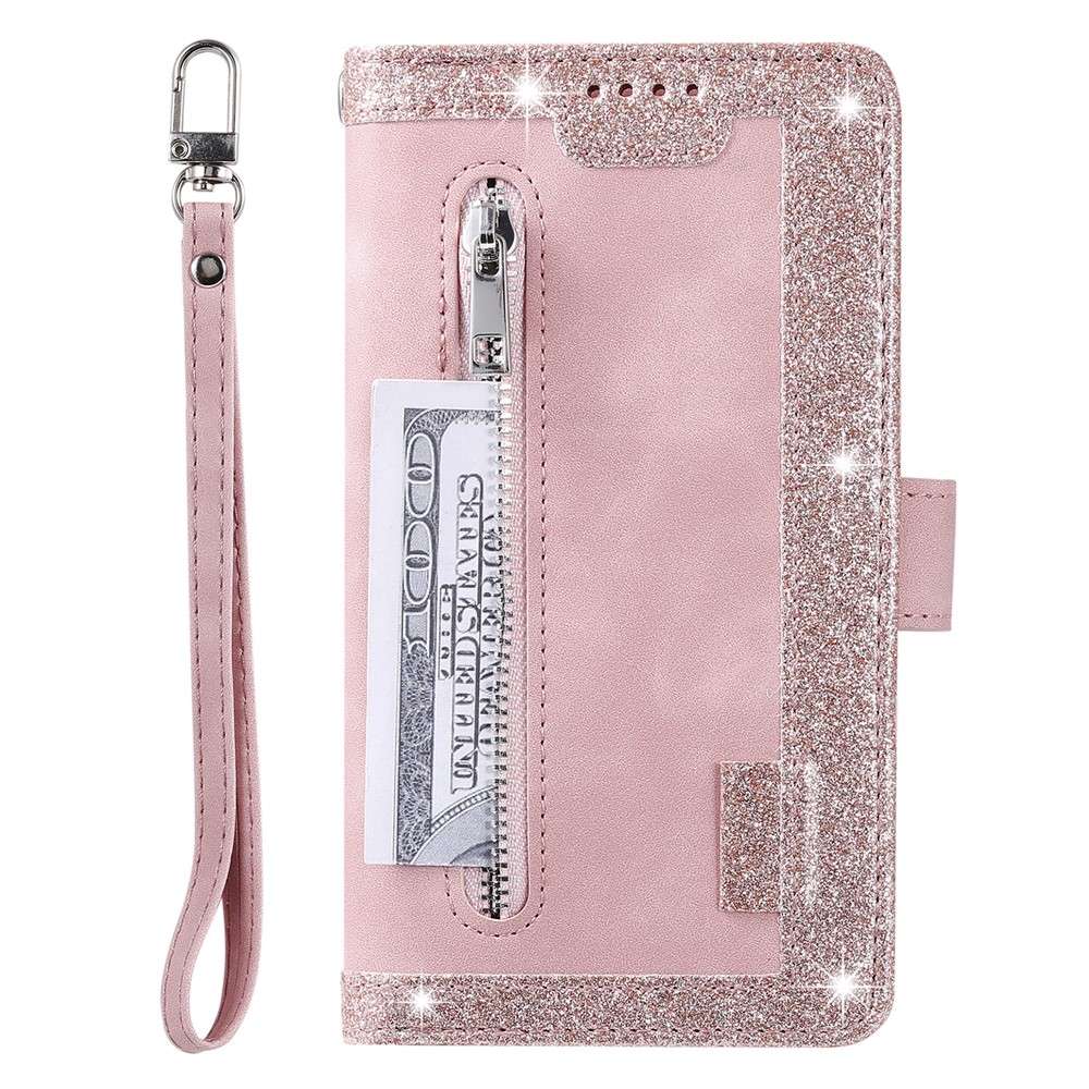 Zipper Pocket 9 Card Slots Leather Wallet Case for iPhone 12 mini - Rose Gold-10