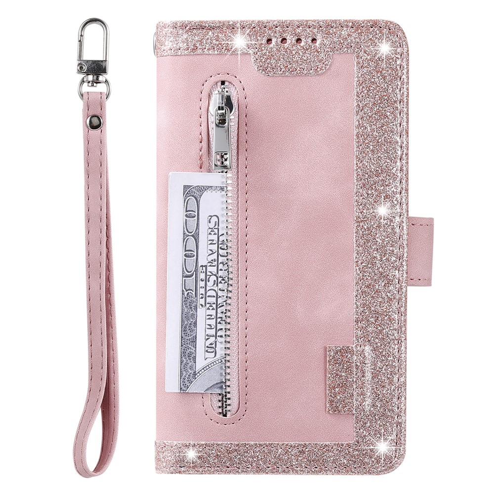 Zipper Pocket 9 Card Slots Leather Wallet Case for iPhone 12 mini 5.4 inch - Rose Gold-10