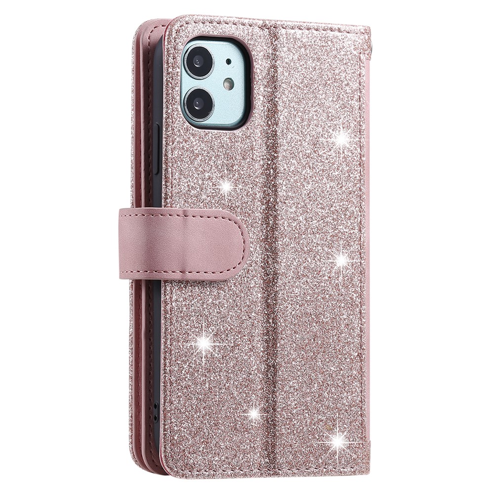 Zipper Pocket 9 Card Slots Leather Wallet Case for iPhone 12 mini - Rose Gold-14