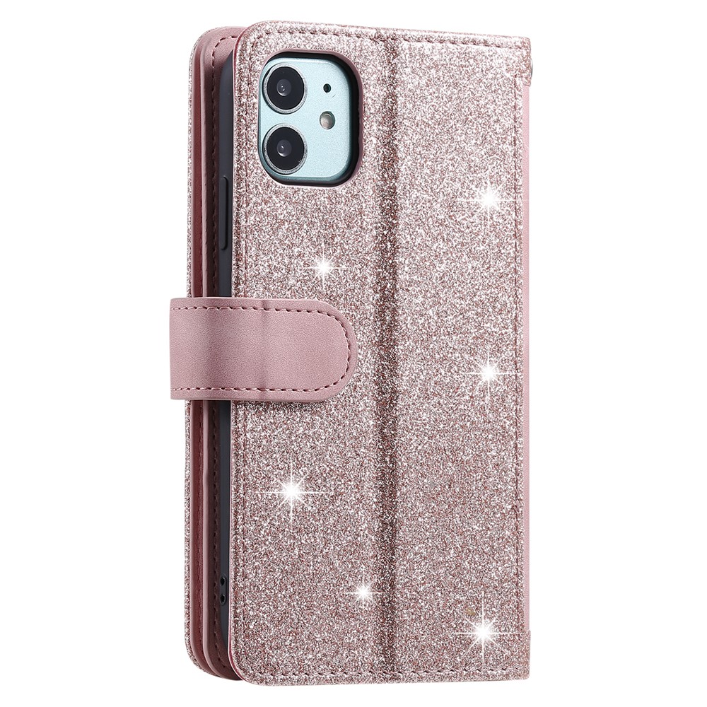 Zipper Pocket 9 Card Slots Leather Wallet Case for iPhone 12 mini 5.4 inch - Rose Gold-14