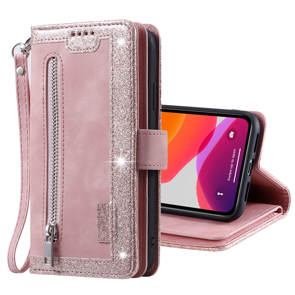 Zipper Pocket 9 Card Slots Leather Wallet Case for iPhone 12 mini 5.4 inch - Rose Gold-8