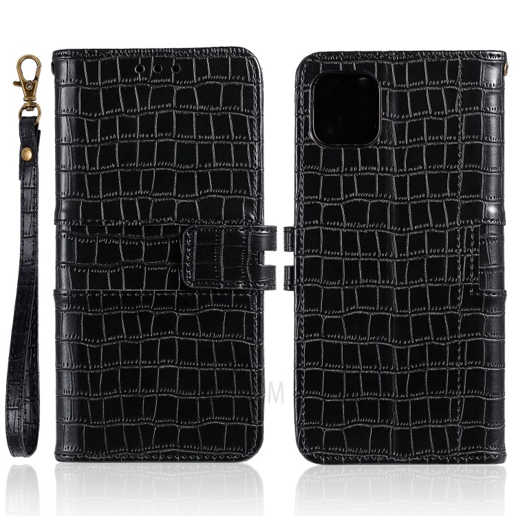 Crocodile Skin PU Leather Wallet Phone Case for iPhone 12 mini - Black-1