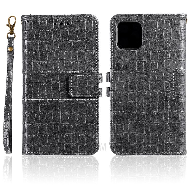 Crocodile Skin PU Leather Wallet Phone Case for iPhone 12 mini - Grey-1