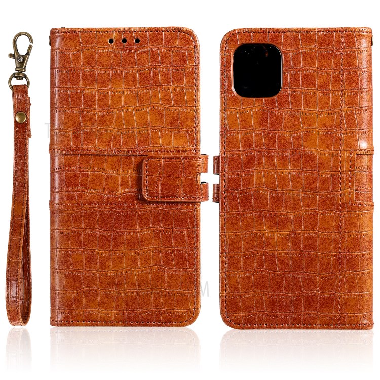 Crocodile Skin PU Leather Wallet Phone Case for iPhone 12 mini - Brown-1