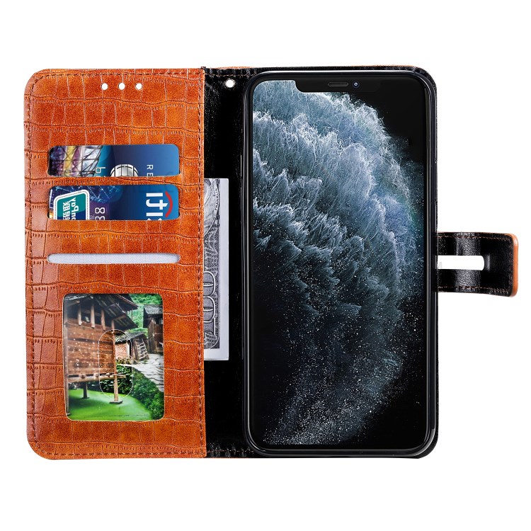 Crocodile Skin PU Leather Wallet Phone Case for iPhone 12 mini - Brown-4