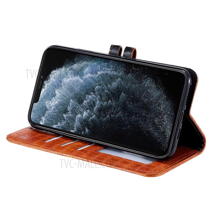 Crocodile Skin PU Leather Wallet Phone Case for iPhone 12 mini - Brown-5